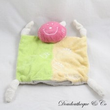 Doudou marionnette chat VIBEL vert rose noeuds 23 cm (MO8547)