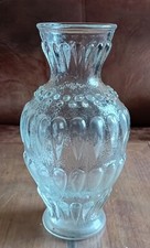 Vintage Clear Molded Glass Vase. Embossed decor. 50s/70s.