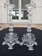 PAIRE DE CHANDELIERS BOUGEOIRS VERRE CRISTAL-VAL SAINT LAMBERT-MODELE GRIFFON