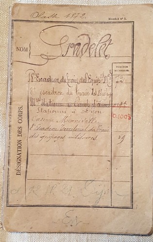 Livret militaire classe - , 1872
