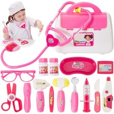 Pink Doctor Child Suitcase Toy Doctor Tools with Stethoscope Imitation Game...