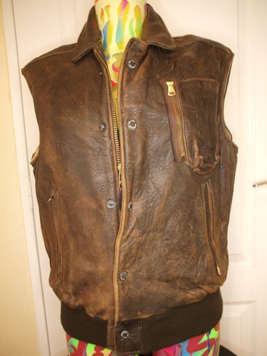 Gilet vintage cuir vieilli - gilet,