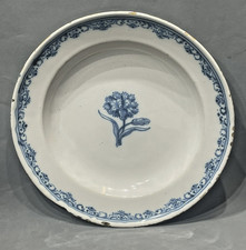 Moustiers earthenware plate 18th century blue eyelet