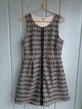 Anthropologie Leifsdottir Tonelle Womens 14 Dress Fit Flare Full Zip Black White