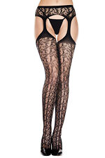 Bas En Réseau Ouverts Faux Et Collants Avec Jarretelles Noirs Sexy Lingerie P912