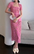 Women Pink Guipure Lace Midi Dress Self-Portrait