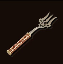 Damask Serving Fork with Coral Enamel Handle by L'Objet Luxury Gold Plated