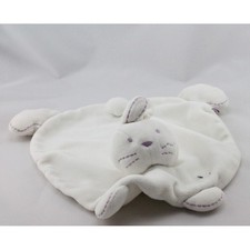 Doudou plat lapin blanc mauve