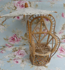 Emmanuelle rattan braided armchair for doll bohemian decoration + umbrella