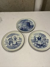 Set of 3 Porcelain Delfts Boch Belgium Blue & White Tea  Plate.Belgium.