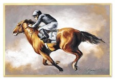 Course de Chevaux - 93x63cm Peinture À L'Huile Handgemalt Toile avec Cadre Déco