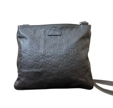 Gucci 201538 GG Logo Guccissima Leather Sacoche Shoulder Bag Brown Vintage