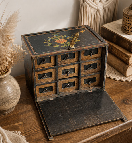 Coffret ancien bois peint - coffret,