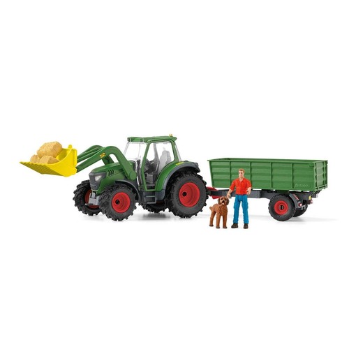 Green tractor with loader - green,