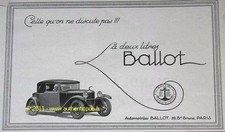 PUBLICITE AUTOMOBILE BALLOT LA DEUX LITRES TOURISME DE 1926 FRENCH AD ART DECO