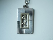PORTE CLES VINTAGE ARGENT MASSIF SIGLE PHARMACIEN CADUCEE SILVER KEY RING DECO