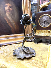 rare antique bronze water lily and frog candle holder 1900s art nouveau era