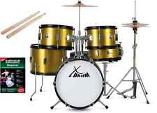 Kit Batterie Acoustique pour Enfant Junior Set Baguette Tabouret HiHat Orange