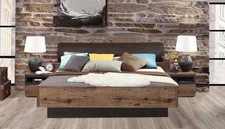 Lit Double Lit De Mariage Cadre De Lit 180x200cm Chêne Boueux Chêne Noir