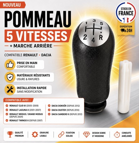 Pommeau levier vitesse 5 - levier,