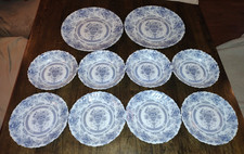 ARCOPAL HONORINE BLUE FLORAL SCALLOP EDGE 10 PC PLATE BOWL SAUCER SET FRANCE