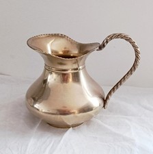 Ancien Petit Pichet, Pot à Lait/Crémier en Laiton 14x12,5cm