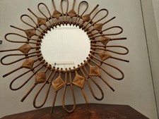 Ancien MIROIR - en Rotin Et