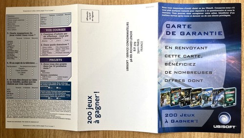 Carte garantie ubisoft - de,