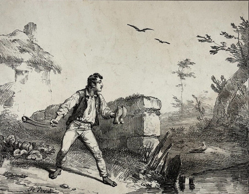 Les deux pigeons lithographie - pigeons,