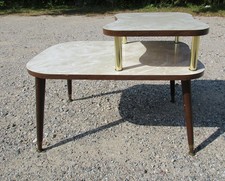 Vintage MCM White Marbled Formica Two-Tier Step End Table, Mid Century Modern