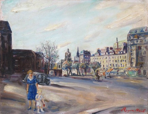 Tableau huile scène rue paris - scène,