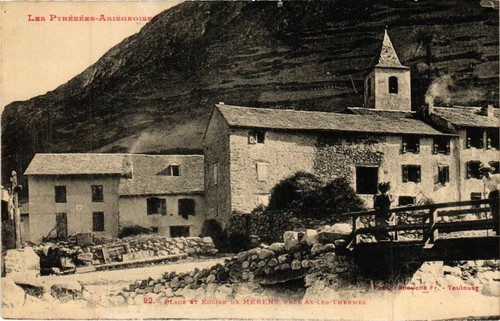 Cpa place eglise merens - place,
