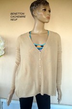  GILET CACHEMIRE MARQUE * BENETTON  * HAUTE COUTURE BEIGE  T M/L 42/44/46