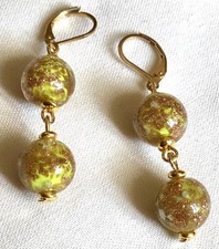 🌟 Boucles perles verre de Murano rondes jaunes  ⭐️