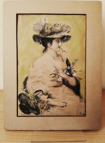 Aquarelle femme chapeau - au,