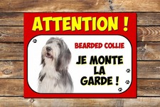 Plaque attention au chien Bearded collie Je monte la garde