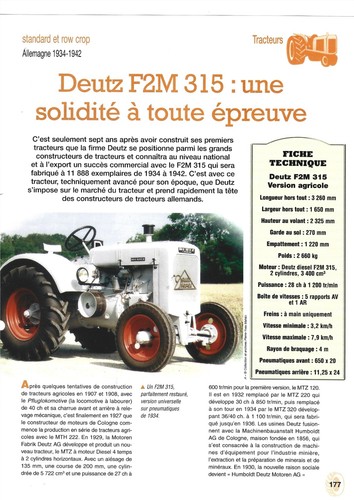 Tracteur deutz f2m 315 - tracteur, une