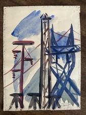 Aquarelle, Série « Pylônes », Bleu, Tonia Cariffa