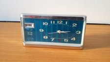 OLD HERO CHINA DATE ALARM CLOCK BLUE SILVER PLASTIC 1970 VINTAGE DESIGN