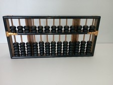 Antique Chinese abacus / abaca in black lacquered wood and black beads