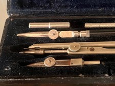 RICHTER Compas De Dessin Technique Boîte En Velours Bois Cuir Complet VINTAGE