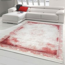 Tapis en Laine oriental abstrait avec Franges - pour salon - rouge