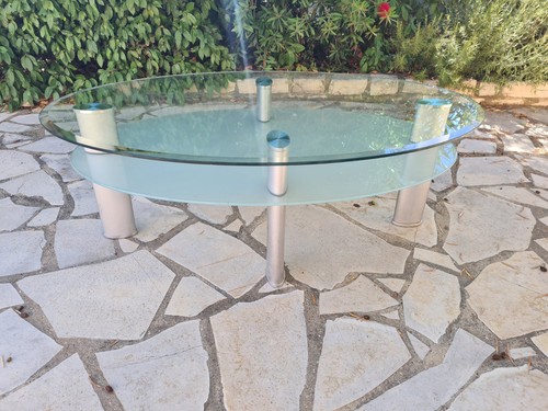 Table basse ovale verre métal - table,