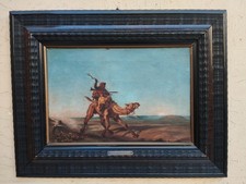Antique Tableau Peint Orientaliste Huile Sur Toile Titre: Le Messager Du Désert