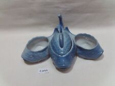 Antique Salt Serving Mustard Pepper, 3 Fish, Blue Porcelain (CD41)