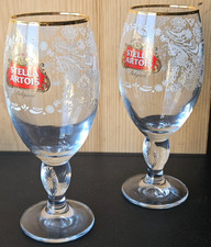 STELLA ARTOIS, ANNO 1266 BELGIUM. COMMERATIVE GLASS SET. BEAUTIFUL GOLD GILT RIM