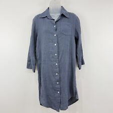 Talia Benson Dress Women's S Blue 100% Linen Roll Tab Lagenlook Made In Italy