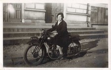 OLD PHOTOGRAPH YOUNG WOMAN ON A MOTORCYCLE