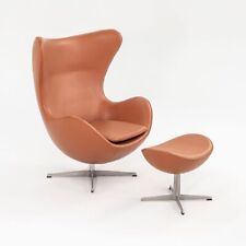 1990s Arne Jacobsen for Fritz Hansen Egg Chair w/ Ottoman in New Cognac Leather