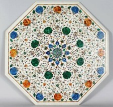 42 " Marbre Centre Dîner Table Top Demi Précieux Pierres Incrustation Artisanat